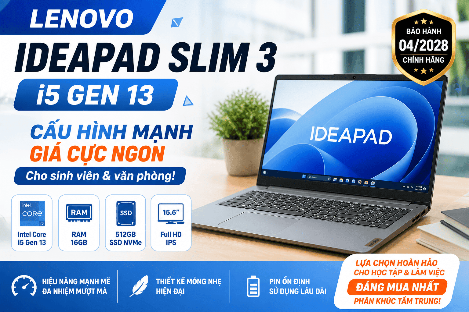 Lenovo IdeaPad Slim 3 i5 Gen 13 – Cấu Hình Mạnh, Giá Cực Ngon Cho Sinh Viên & Văn Phòng! — ảnh đại diện