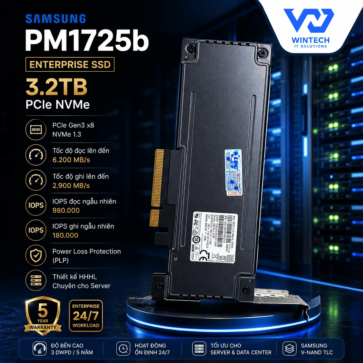 Ổ Cứng SSD Enterprise Samsung PM1725b 3.2TB PCIe NVMe Mới 95%