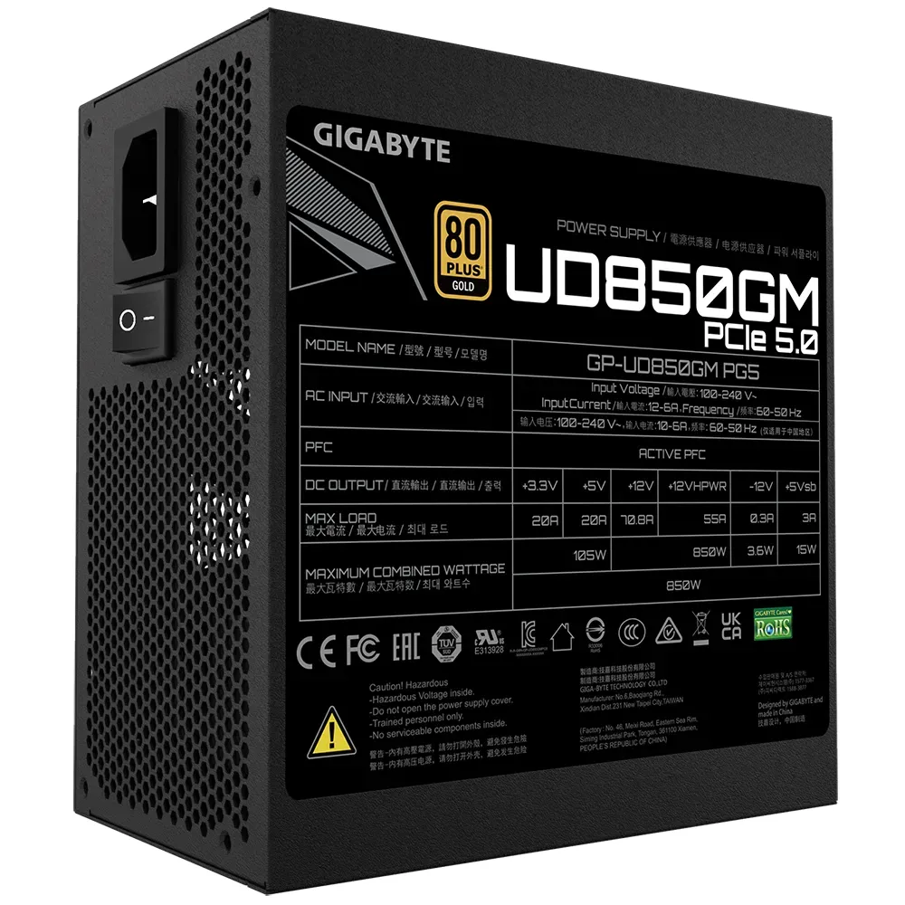 Nguồn Máy Tính Gigabyte UD850GM-PG5 850W/Gold/Mod/PCIe5