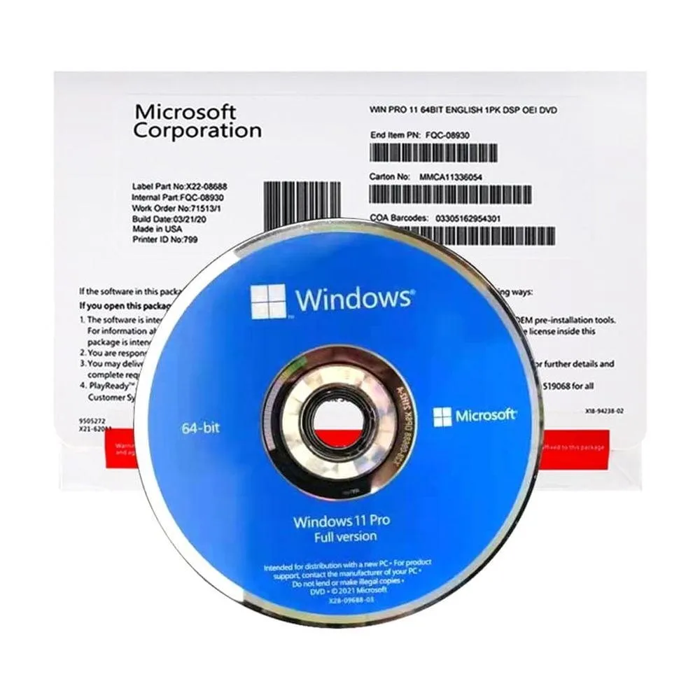 Phần Mềm Windows 11 Pro 64bit Eng Lntl 1pk DSP Oei DVD (FQC-10528)